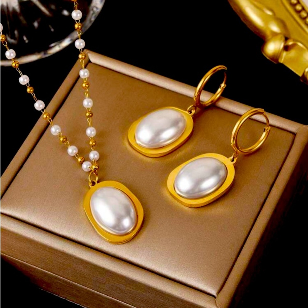 1pc Faux Pearl Stainless Steel Women's Necklace set